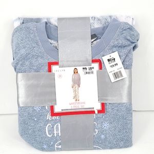 Jaclyn Medium Blue gray white Snow is falling hot cocoa calling 2piece pajamas